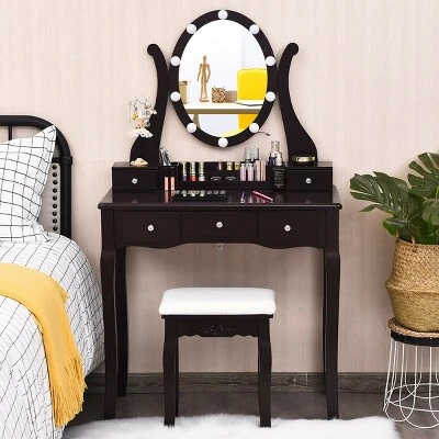 Costway Vanity Table Set W/10 Light Bulbs And Touch Switch Makeup Dressing Table 13 Costway Vanity Table Set W/10 Light Bulbs And Touch Switch Makeup Dressing Table - Image 11