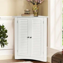 Costway Corner Storage Cabinet Freestanding Floor Cabinet Bathroom W/ Shutter Door White -Costway GUEST 5a82a0b2 96e3 4dcc 84c4 0113864cc227