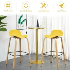 Costway Modern Set Of 4 Barstools 30inch Pub Chairs W/Low Back & Metal Legs Yellow -Costway GUEST 5a837ad0 4e43 489c aced 44df48f7474a