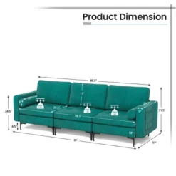 Costway Modular 3-Seat Sofa Couch W/ Socket USB Ports & Side Storage Pocket Teal -Costway GUEST 5a87014b 0897 48f1 9913 66e2eee1b9c2