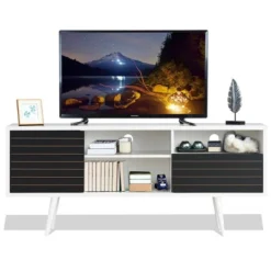 Costway Modern TV Stand/Console Cabinet 3 Shelves Storage Drawer Splayed Leg Black/White -Costway GUEST 5a9cd54e 7348 4f2f 9bde 7defeb9d6839