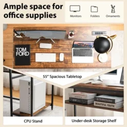 Costway 55'' Computer Desk Home Office PC Workstation W/ Power Outlets & USB Ports Rustic / Black -Costway GUEST 5b05e10a 9e65 4c20 a47a d639e223e171