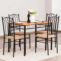 Costway 5 PC Dining Set Wood Metal 30" Table And 4 Chairs Black Kitchen Breakfast Furniture -Costway GUEST 5b0eb4b5 4267 467c bd7e 40e0a369680f