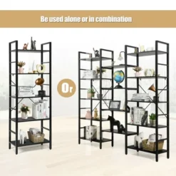 Costway Triple Wide 5-tier Bookcase Large Bookshelf Display Storage Shelf Vintage Black -Costway GUEST 5b3a9ec0 8718 4ab7 b909 ac31c2792cfe