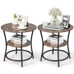 Costway 2 PCS 2-Tier Sofa Side End Table Round Nightstand With Sturdy Metal Frame Brown/Oak -Costway GUEST 5b69facc 9fa0 4e12 8cb1 a2d5f6cd98c2