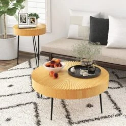 Costway Farmhouse Round Coffee Table Set Of 2 End Table Natural Finish For Living Room -Costway GUEST 5b7857c0 fa8a 48ab bba3 51f97ea9669e
