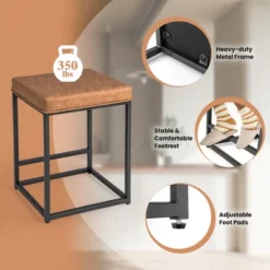 Costway Set Of 2 Bar Stools 24'' Counter Height Backless Kitchen Island Bar Chairs Brown/Black/Grey -Costway GUEST 5bc69876 7f42 4a1a 8191 cf16e61f9cdf