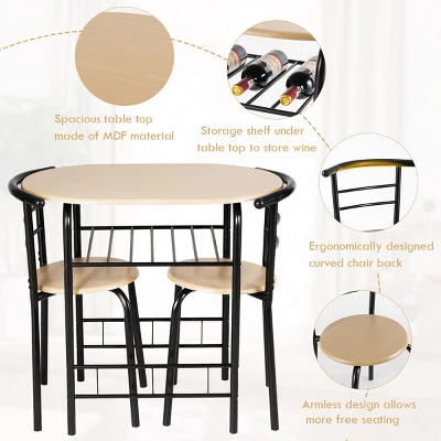 Costway 3 Piece Dining Set Compact 2 Chairs And Table Set With Shelf Storage 6 Costway 3 Piece Dining Set Compact 2 Chairs And Table Set With Shelf Storage - Image 4