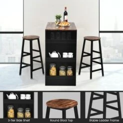 Costway 3 Pieces Bar Table Set Industrial Counter With Storage Black -Costway GUEST 5bf89796 3456 4e63 a4dc a77de44c2861