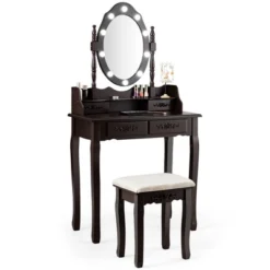 Costway Makeup Vanity Dressing Table Set W/10 Dimmable Bulbs Cushioned Stool -Costway GUEST 5c21d327 bacd 45ff b147 2985021d46df