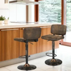 Costway Set Of 4 Adjustable Bar Stools Swivel Bar Chairs W/Backrest Retro Brown -Costway GUEST 5c9595be 519b 470a 8e93 779bf327e966