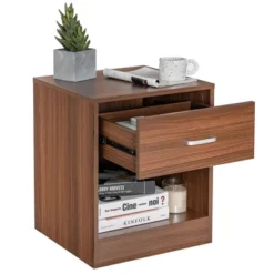 Costway Nightstand With Drawer Storage Cabinet Modern Beside End Table BlackBrown -Costway GUEST 5ca1231c 3d99 47a1 b96b edf8a1eb666a