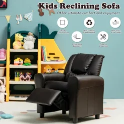 Costway Kids Recliner Chair PU Leather Armrest Sofa W/Footrest Cup Holder BeigeBrown -Costway GUEST 5cb51617 e1b1 481e b3f4 34a7a311c3e3