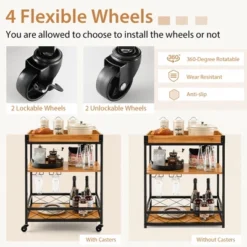 Costway 3-Tier Wine Bar Cart Rolling Rack Serving Trolley Detachable Top & Glass Holder -Costway GUEST 5cd5112b 783d 492b af31 d4fc16b16621