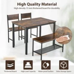 Costway 4pcs Dining Table Set Rustic Desk 2 Chairs & Bench With Storage Rack Brown/Grey/Coffee -Costway GUEST 5ceb8dba a129 418e a6cc c5a8dab5c2a5
