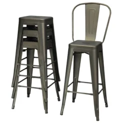 Costway Set Of 4 High Back Metal Stool 30'' Seat Bar Height Industrial Bar Stools GunBlack -Costway GUEST 5d128c3b a276 44ec ac9a 6cb00cb20f0d