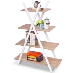 Costway 4-Tier Bookshelf Storage Display Shelves Bookcase Ladder X-Shape -Costway GUEST 5d410946 5e78 4fc8 99b1 49bdf8079252
