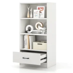 Costway 4-Tier Bookcase 48'' Display Bookshelf Storage Organizer With Shelves & Drawer Grey/White/Natural -Costway GUEST 5dd5dca3 f307 4a1a 80e1 c18e914adc39