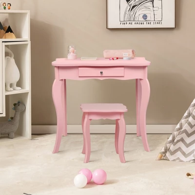 Costway Kids Vanity Table & Stool Princess Dressing Make Up Play Set For Girls Pink 10 Costway Kids Vanity Table & Stool Princess Dressing Make Up Play Set For Girls Pink - Image 8