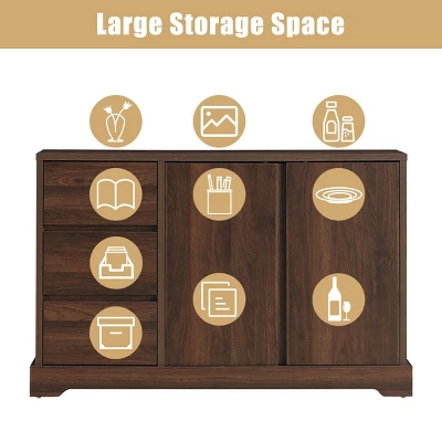 Costway Buffet Sideboard Cupboard Cabinet Console Table W/ 3 Drawers & Adjustable Shelf 8 Costway Buffet Sideboard Cupboard Cabinet Console Table W/ 3 Drawers & Adjustable Shelf - Image 6