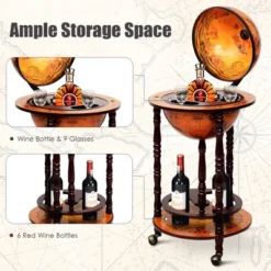 Costway 17.5'' Wood Globe Wine Bar Stand 16th Century Italian Rack Liquor Bottle Shelf -Costway GUEST 5e3da795 52b6 4f8e 9365 4c304a05c55b