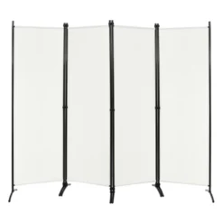 Costway 4-Panel 5.6ft Room Divider Folding Fabric Privacy Screen W/Steel Frame WhiteBlackBrown -Costway GUEST 5e785b31 2b87 4673 b700 e945376e5839