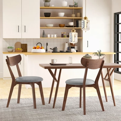 Set Of 2 Dining Chair Upholstered Curved Back Side Chair With Solid Wooden Legs 4 Set Of 2 Dining Chair Upholstered Curved Back Side Chair With Solid Wooden Legs - Image 2