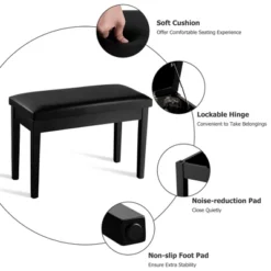 Costway PU Leather Piano Bench Padded Double Duet Keyboard Seat Storage Black -Costway GUEST 5ec4799b a945 4d23 8c1b caca8b284bdc