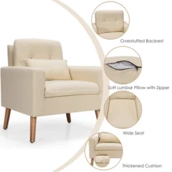 Costway Accent Chair Upholstered Linen Armchair Sofa Chair W/Waist Pillow -Costway GUEST 5ed07131 366e 4213 a233 4adcb0e477f0
