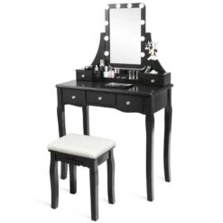 Costway Vanity Dressing Table Set W/Removable Box &10 Dimmable Bulbs Touch Switch