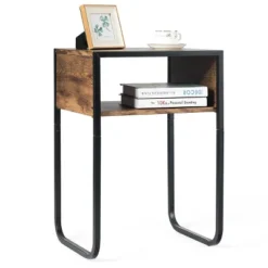 Costway Side Table Industrial Coffee Table W/Metal Frame Rustic End Table Nightstand -Costway GUEST 5f05fb45 17b7 45bc 9cb4 72528f14966e