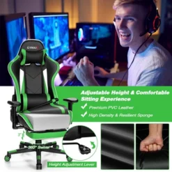 Costway High Back Gaming Chair Adjustable Office Computer Task Chair W/Footrest Green -Costway GUEST 5f1d1adc 2e88 41d5 a87f 7c977550650d