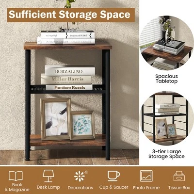 Costway 2 PCS 3-Tier Side End Table With Adjustable Mesh Shelf Narrow Nightstand 7 Costway 2 PCS 3-Tier Side End Table With Adjustable Mesh Shelf Narrow Nightstand - Image 5