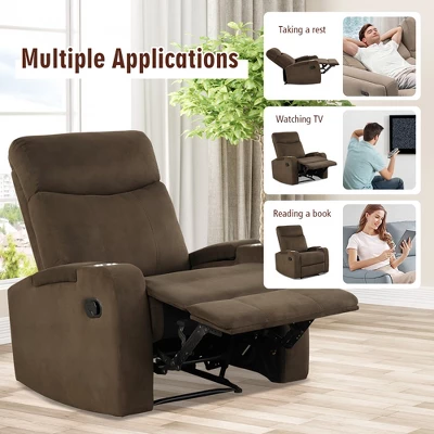 Costway Recliner Chair Single Sofa Lounger With Arm Storage & Cup Holder CoffeeGreyBrown 6 Costway Recliner Chair Single Sofa Lounger With Arm Storage & Cup Holder CoffeeGreyBrown - Image 4