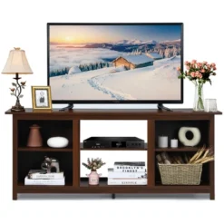 Costway TV Stand 58 Inch Entertainment Media Console Center Up To 65 Inch Coffee Or Black With 2 Tiers -Costway GUEST 600c3474 5c72 40f3 86ea f021491a67ab