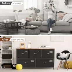 Costway 5-Drawer Dresser Storage Organizer Chest Fabric Drawer W/Labels Black 17 Costway 5-Drawer Dresser Storage Organizer Chest Fabric Drawer W/Labels Black -Costway GUEST 60289c0a 6ea7 4dab ad59 595803d7a915