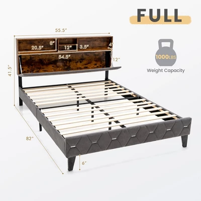 Costway Bed Frame Upholstered Platform Mattress Foundation With Storage Headboard 5 Costway Bed Frame Upholstered Platform Mattress Foundation With Storage Headboard - Image 3