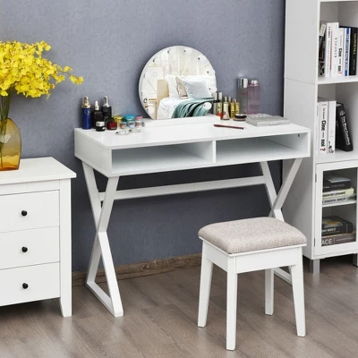 Costway Modern Computer Desk Writing Desk Makeup Vanity Table Storage 4 Costway Modern Computer Desk Writing Desk Makeup Vanity Table Storage - Image 2