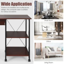 Costway Rolling Computer Desk Folding Writing Office Desk W/ Storage Shelves 14 Costway Rolling Computer Desk Folding Writing Office Desk W/ Storage Shelves -Costway GUEST 6087761a 2953 4fa1 ab40 36ee1c44ec99