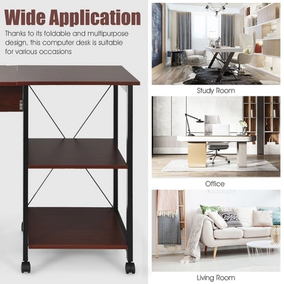 Costway Rolling Computer Desk Folding Writing Office Desk W/ Storage Shelves 6 Costway Rolling Computer Desk Folding Writing Office Desk W/ Storage Shelves - Image 4