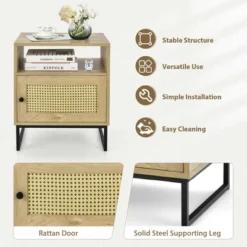 Costway 2PCS Nightstand W/ Cabinet Wooden Side End Table Rattan Decorated Door Oak 15 Costway 2PCS Nightstand W/ Cabinet Wooden Side End Table Rattan Decorated Door Oak -Costway GUEST 60c28ae7 c49d 4c44 8165 7f5aba2930f4
