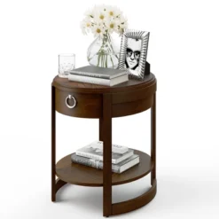 Costway Side End Table With Drawer Storage Shelf Classic Accents Nightstand Walnut Elliptical 23 Costway Side End Table With Drawer Storage Shelf Classic Accents Nightstand Walnut Elliptical -Costway GUEST 60e334e8 8dd9 4665 9de5 f04cf2f5268f