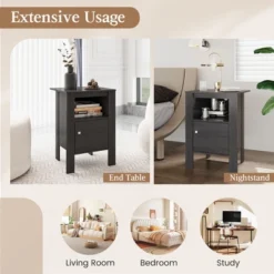 Costway Nightstand Compact Side End Sofa Table With Open Shelf & Cabinet Dark Grey Oak/Walnut -Costway GUEST 60fbe3e9 d310 4c13 9c33 2dabc377979c