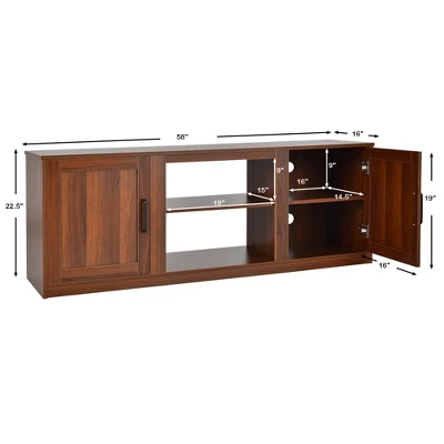 Costway 58'' TV Stand Entertainment Console Center W/ 2 Cabinets For 65'' TV NaturalBlackWalnut 4 Costway 58'' TV Stand Entertainment Console Center W/ 2 Cabinets For 65'' TV NaturalBlackWalnut - Image 2