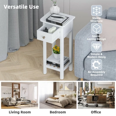 Costway 2 Tier End Bedside Sofa Side Table With Drawer Shelf Acacia Wood Nightstand White 8 Costway 2 Tier End Bedside Sofa Side Table With Drawer Shelf Acacia Wood Nightstand White - Image 6