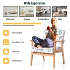 Costway Modern Accent Armchair Fabric Lounge Chair W/Rubber Wood Leg White&Blue Floral -Costway GUEST 610d090e 9749 4ba1 9389 4ed8475df0d6