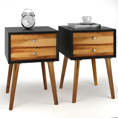 Costway 2PCS Wooden Nightstand Mid-Century End Side Table W/2 Storage Drawers 12 Costway 2PCS Wooden Nightstand Mid-Century End Side Table W/2 Storage Drawers - Image 10