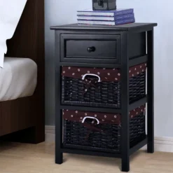 Costway Black Night Stand 3 Tiers 1 Drawer Bedside End Table Organizer Wood W/2 Baskets -Costway GUEST 61165cb9 052d 401c a1b3 1d661ebdbc93