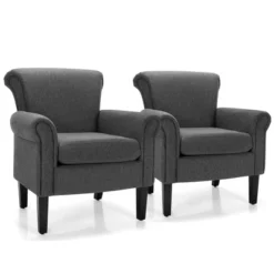 Costway Set Of 2 Upholstered Fabric Accent Chairs W/ Rubber Wood Legs Dark GrayLight Gray -Costway GUEST 612b7cde 1b50 41ce 8859 73daaad93acb