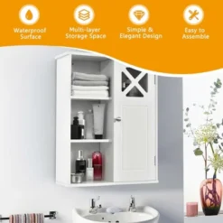 Costway Wall-Mounted Cabinet Bathroom Storage 2-Tier Shelf Multipurpose Organizer White -Costway GUEST 612b9e43 9d01 42a8 875d 72346ab50fd3